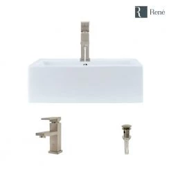 Rene Porcelain Vessel Sink in White with 7002 Faucet and Pop-Up Drain in Brushed Nickel -Bathroom Sinks Sales white rene vessel sinks r2 5018 w r9 7002 bn 40 1000