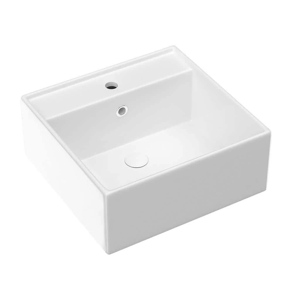 Satico Amuering 16 in. Topmount Bathroom Sink Basin in White 3 Satico Amuering 16 in. Topmount Bathroom Sink Basin in White