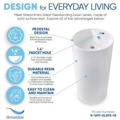Streamline 17.7 in. Solid Surface Resin Pedestal Sink Basin in White -Bathroom Sinks Sales white streamline pedestal sinks k 1691 slsfs 18 fa 1000