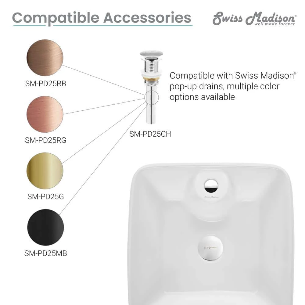 Swiss Madison Carre Glossy, White Ceramic Square Pedestal Sink 12 Swiss Madison Carre Glossy, White Ceramic Square Pedestal Sink - Image 10