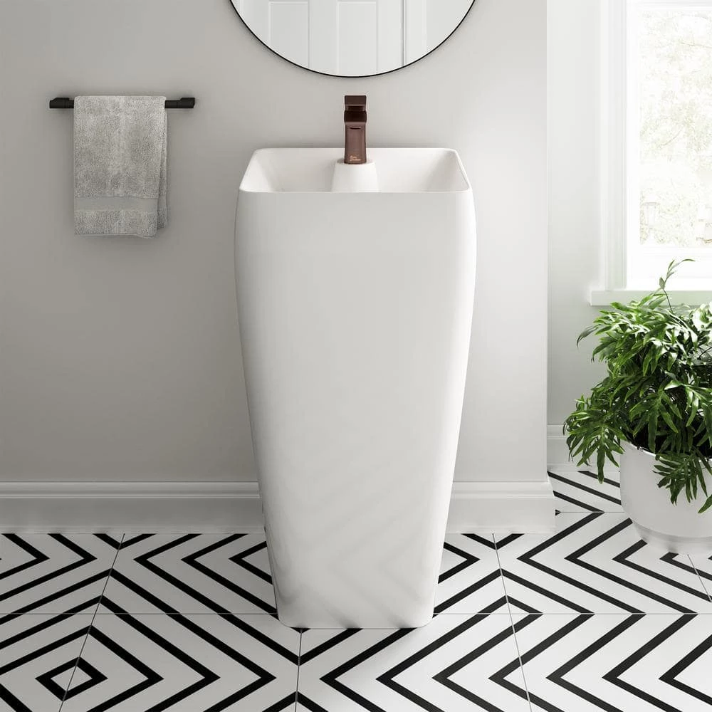 Swiss Madison Carre Glossy, White Ceramic Square Pedestal Sink 5 Swiss Madison Carre Glossy, White Ceramic Square Pedestal Sink - Image 3