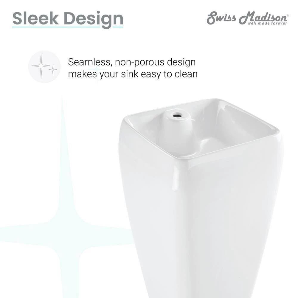 Swiss Madison Carre Glossy, White Ceramic Square Pedestal Sink 11 Swiss Madison Carre Glossy, White Ceramic Square Pedestal Sink - Image 9
