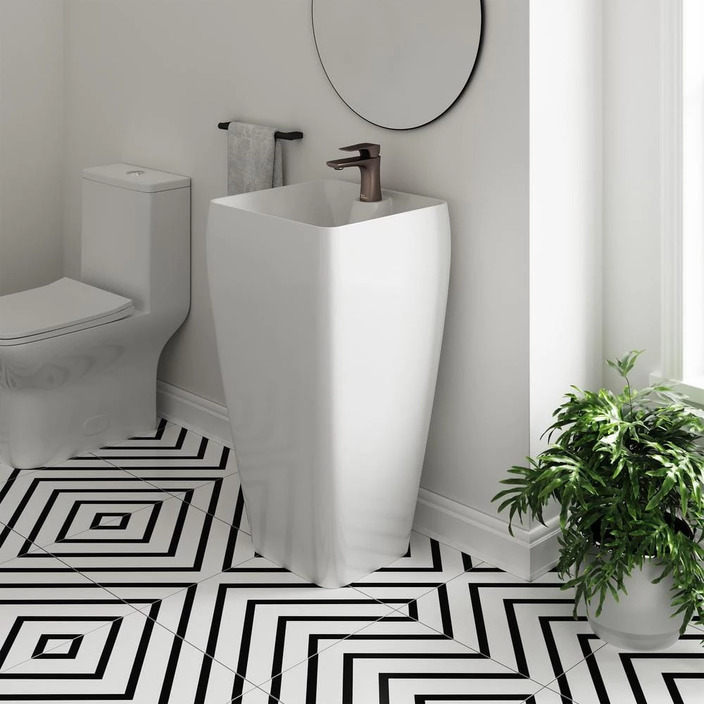 Swiss Madison Carre Glossy, White Ceramic Square Pedestal Sink 3 Swiss Madison Carre Glossy, White Ceramic Square Pedestal Sink