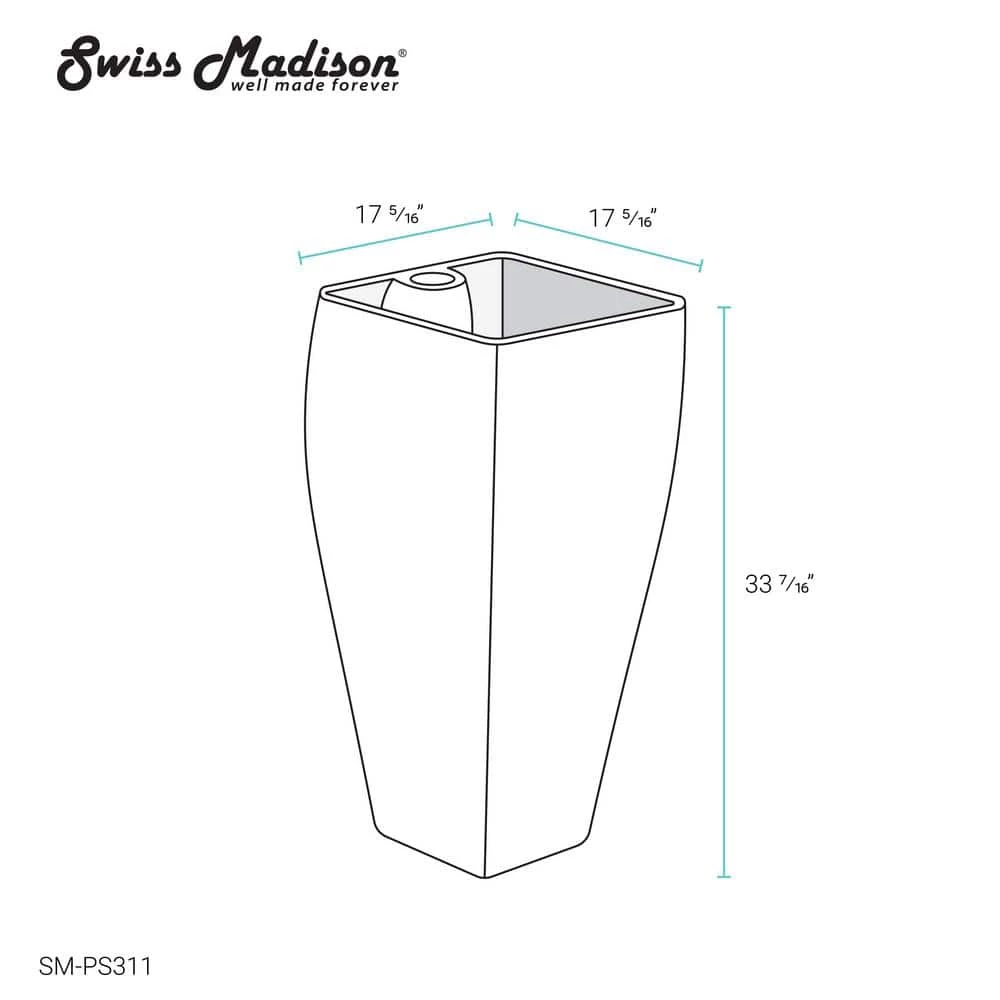 Swiss Madison Carre Glossy, White Ceramic Square Pedestal Sink 15 Swiss Madison Carre Glossy, White Ceramic Square Pedestal Sink - Image 13