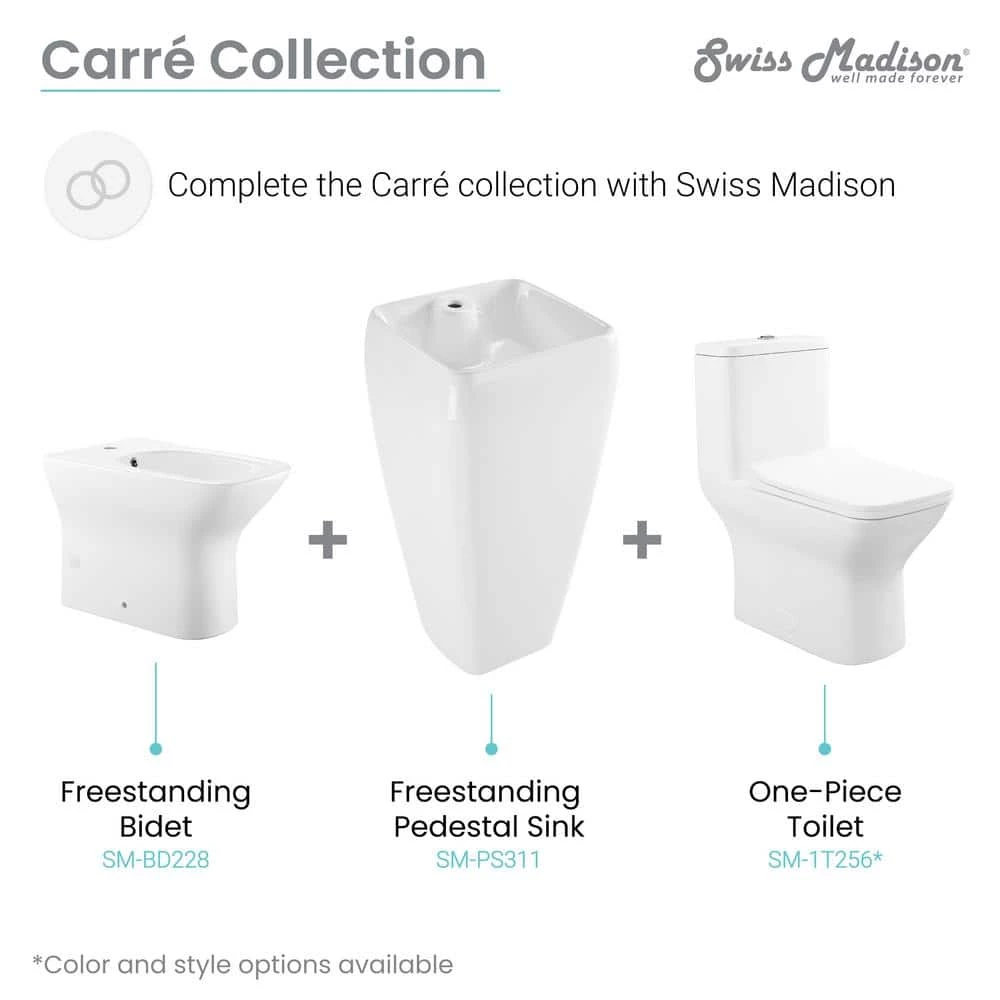Swiss Madison Carre Glossy, White Ceramic Square Pedestal Sink 14 Swiss Madison Carre Glossy, White Ceramic Square Pedestal Sink - Image 12