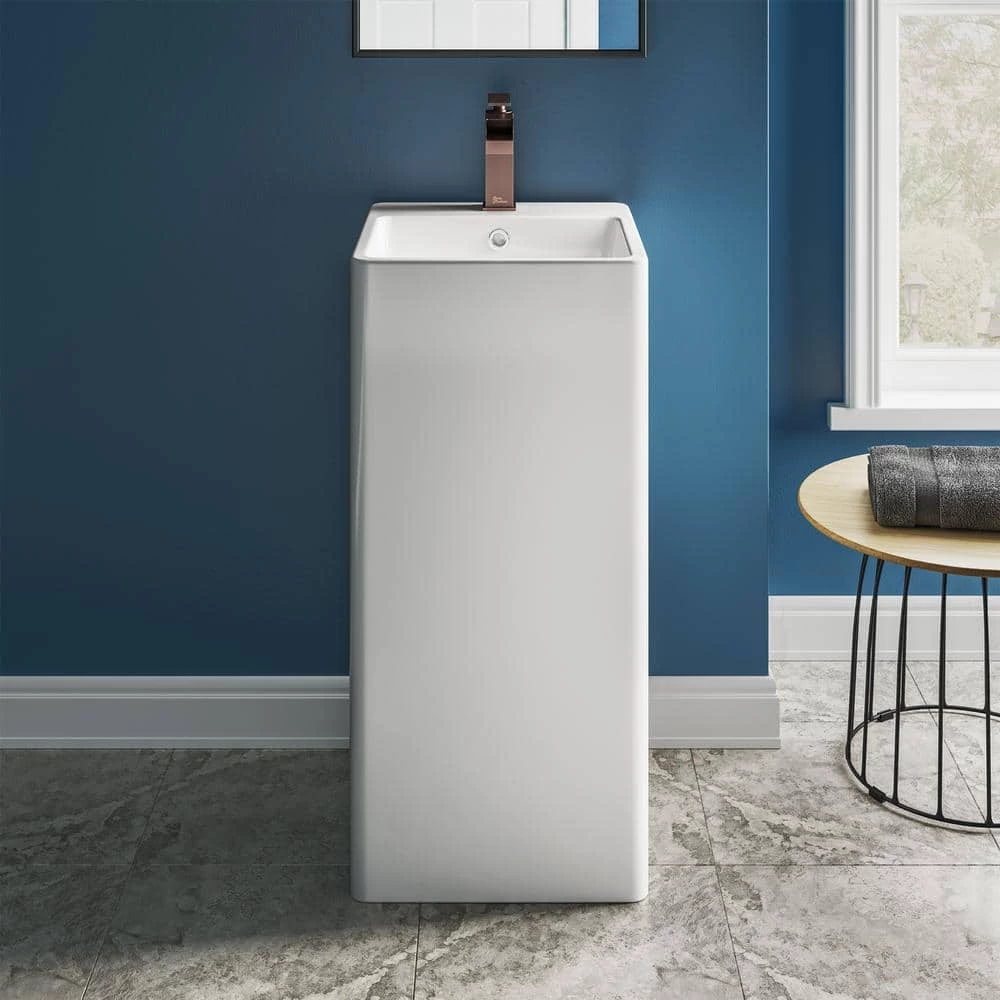 Swiss Madison Concorde 1-Piece Glossy White Ceramic Square Pedestal Sink 4 Swiss Madison Concorde 1-Piece Glossy White Ceramic Square Pedestal Sink - Image 2