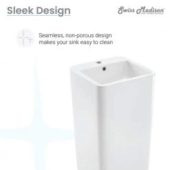 Swiss Madison Concorde 1-Piece Glossy White Ceramic Square Pedestal Sink 22 Swiss Madison Concorde 1-Piece Glossy White Ceramic Square Pedestal Sink -Bathroom Sinks Sales white swiss madison pedestal sinks sm ps312 4f 1000