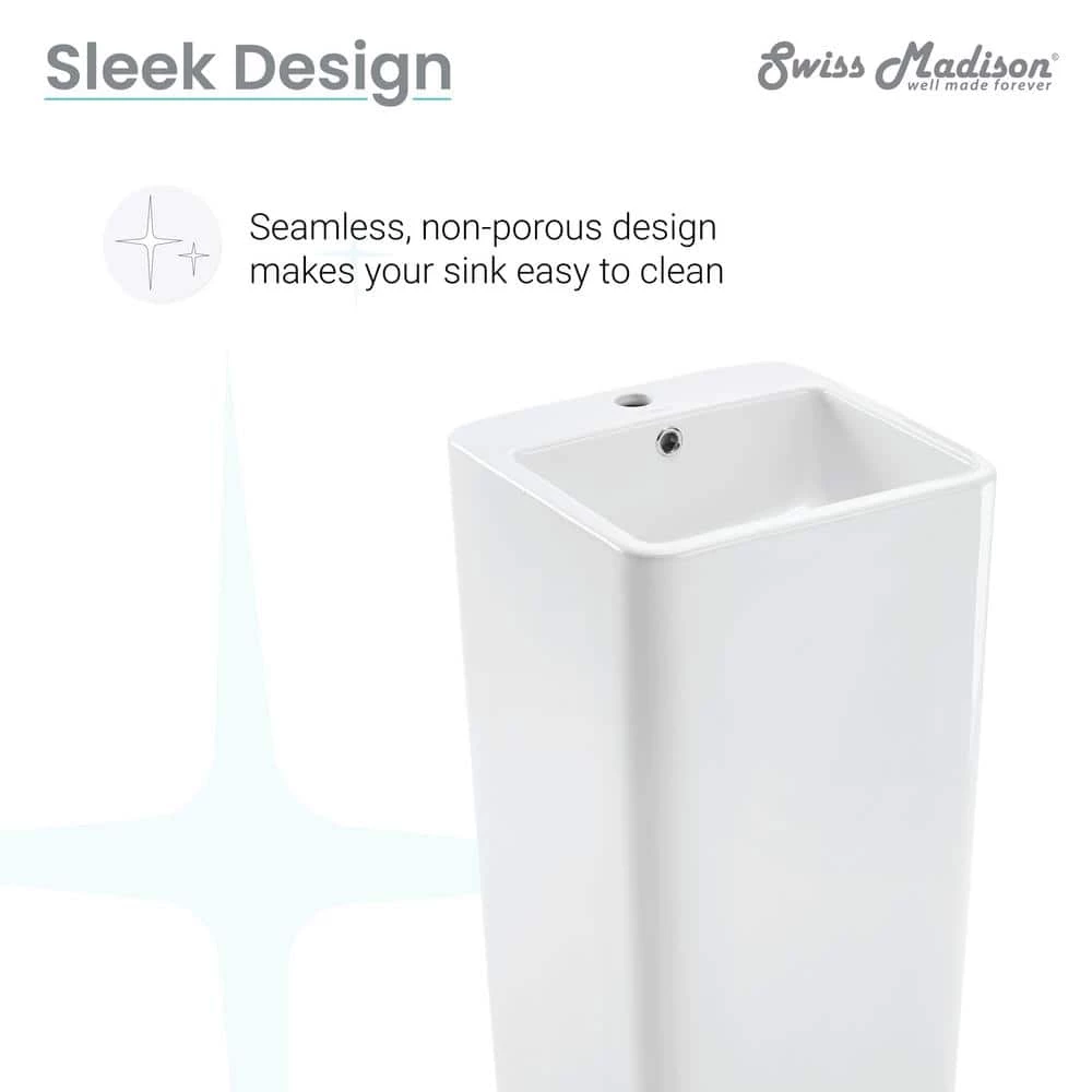 Swiss Madison Concorde 1-Piece Glossy White Ceramic Square Pedestal Sink 10 Swiss Madison Concorde 1-Piece Glossy White Ceramic Square Pedestal Sink - Image 8