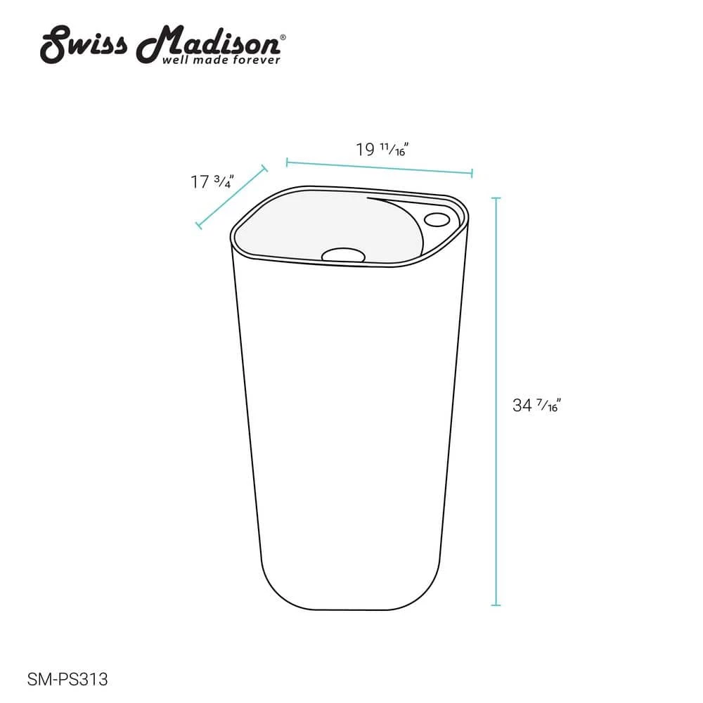 Swiss Madison Ivy 1-Piece Glossy White Ceramic Square Pedestal Sink 15 Swiss Madison Ivy 1-Piece Glossy White Ceramic Square Pedestal Sink - Image 13