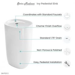Swiss Madison Ivy 1-Piece Glossy White Ceramic Square Pedestal Sink 23 Swiss Madison Ivy 1-Piece Glossy White Ceramic Square Pedestal Sink -Bathroom Sinks Sales white swiss madison pedestal sinks sm ps313 c3 1000