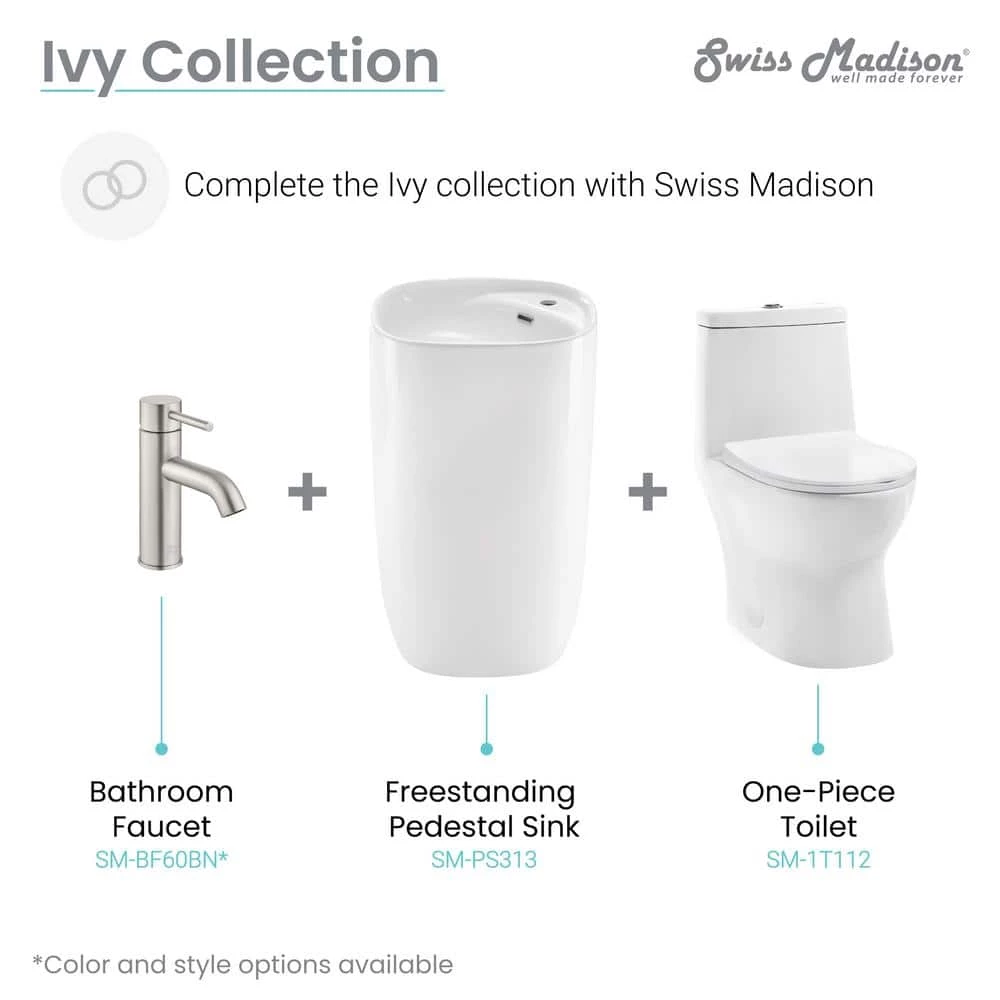 Swiss Madison Ivy 1-Piece Glossy White Ceramic Square Pedestal Sink 16 Swiss Madison Ivy 1-Piece Glossy White Ceramic Square Pedestal Sink - Image 14