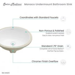 Swiss Madison Monaco 16.5 in. Oval Under-Mount Bathroom Sink in White -Bathroom Sinks Sales white swiss madison undermount bathroom sinks sm um629 77 1000