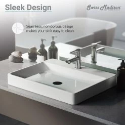 Swiss Madison Carre Rectangular Vessel Sink in White -Bathroom Sinks Sales white swiss madison vessel sinks sm vs202 1f 1000