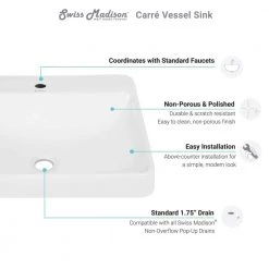 Swiss Madison Carre Rectangular Vessel Sink in White -Bathroom Sinks Sales white swiss madison vessel sinks sm vs202 c3 1000