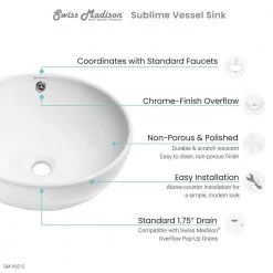 Swiss Madison Sublime Round Vessel Sink in White -Bathroom Sinks Sales white swiss madison vessel sinks sm vs212 77 1000
