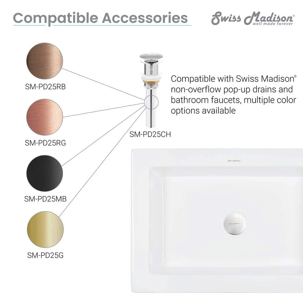 Swiss Madison Voltaire Ceramic Rectangle Vessel Sink in White 14 Swiss Madison Voltaire Ceramic Rectangle Vessel Sink in White - Image 12