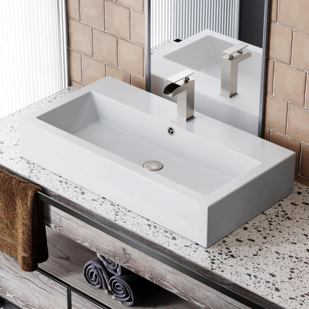 Swiss Madison Voltaire Wide Rectangle Vessel Sink in White 3 Swiss Madison Voltaire Wide Rectangle Vessel Sink in White