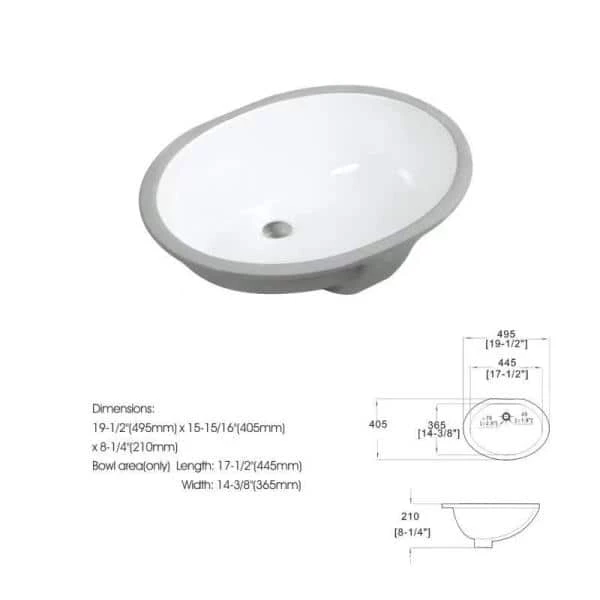 Taholi 19 in. x 15 in. x 8 in. Oval Ceramic Undermount Bathroom Sink in White 4 Taholi 19 in. x 15 in. x 8 in. Oval Ceramic Undermount Bathroom Sink in White - Image 2