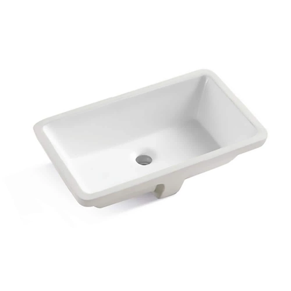 Taholi Ceramic Rectangular Undermount Bathroom Sink with Overflow in White 3 Taholi Ceramic Rectangular Undermount Bathroom Sink with Overflow in White