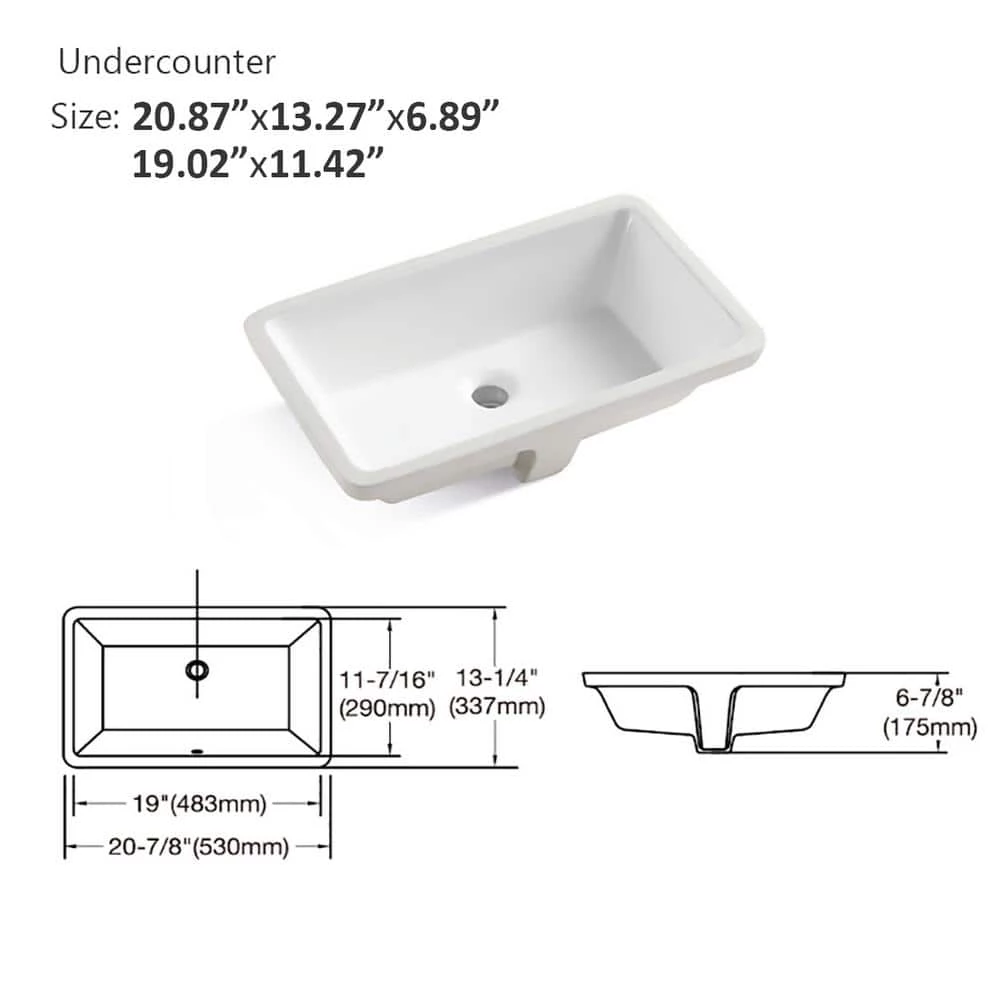 Taholi Ceramic Rectangular Undermount Bathroom Sink with Overflow in White 5 Taholi Ceramic Rectangular Undermount Bathroom Sink with Overflow in White - Image 3