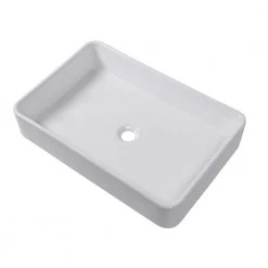 Logmey 24 in. x 16 in. Modern Bathroom Porcelain Ceramic Rectangular Vessel Sink Art Basin in White
