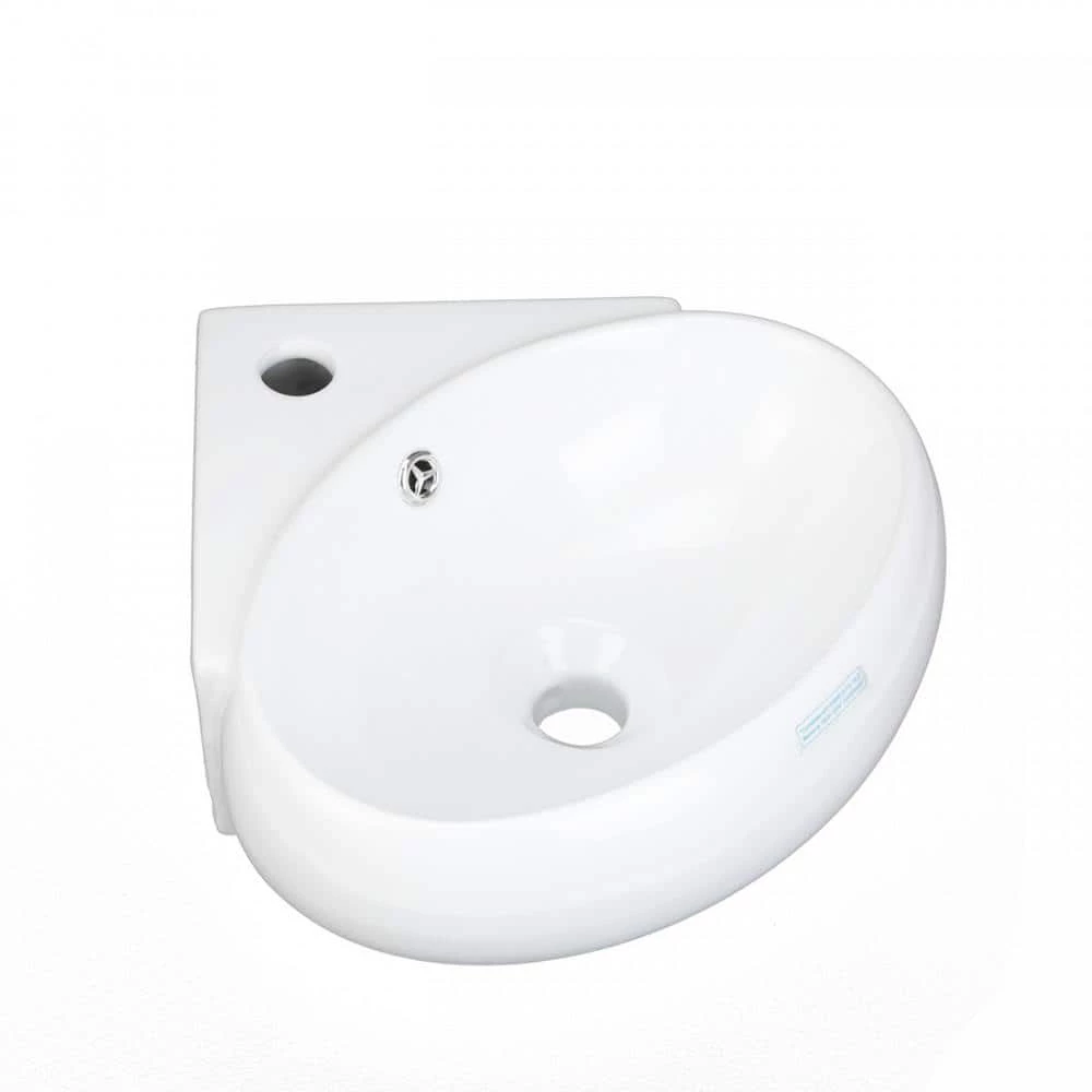 RENOVATORS SUPPLY MANUFACTURING Oscar 14-1/2 in. Corner Wall Mounted Bathroom Sink in White with Overflow 4 RENOVATORS SUPPLY MANUFACTURING Oscar 14-1/2 in. Corner Wall Mounted Bathroom Sink in White with Overflow - Image 2