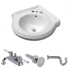 RENOVATORS SUPPLY MANUFACTURING Portsmouth 22 in. Corner Wall Mounted Bathroom Sink Combo in White with Overflow P-Trap Faucet and Drain