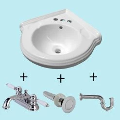 RENOVATORS SUPPLY MANUFACTURING Portsmouth 22 in. Corner Wall Mounted Bathroom Sink Combo in White with Overflow P-Trap Faucet and Drain -Bathroom Sinks Sales white wall mount sinks 77333 c3 1000