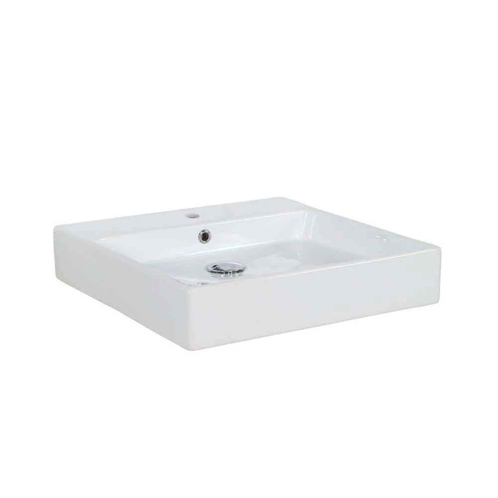 WS Bath Collections Simple 50.50B Wall Mount / Vessel Bathroom Sink in Ceramic White with 1 Faucet Hole 3 WS Bath Collections Simple 50.50B Wall Mount / Vessel Bathroom Sink in Ceramic White with 1 Faucet Hole