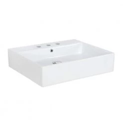 WS Bath Collections Simple 60.50A Wall Mount / Vessel Bathroom Sink in Ceramic White with 3 Faucet Holes