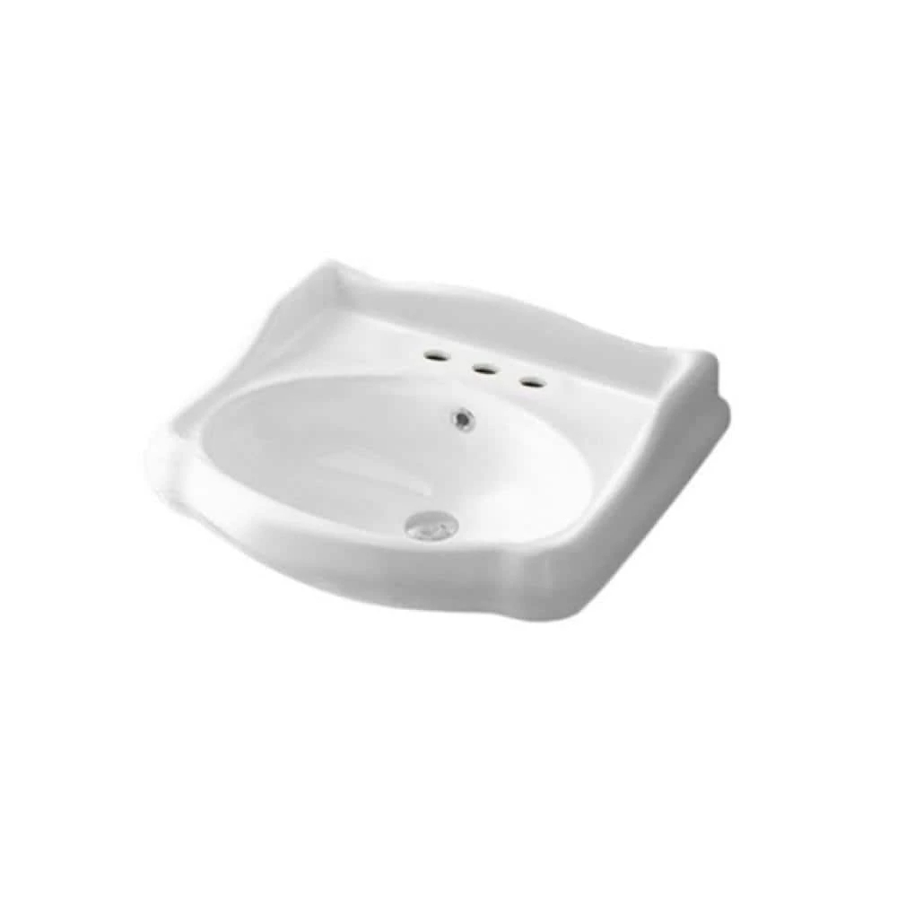 Nameeks Traditional Wall Mounted Bathroom Sink in White with 3 Faucet Holes 3 Nameeks Traditional Wall Mounted Bathroom Sink in White with 3 Faucet Holes
