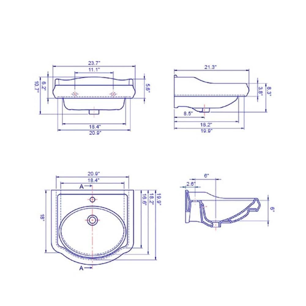 Nameeks Traditional Wall Mounted Bathroom Sink in White with 3 Faucet Holes 4 Nameeks Traditional Wall Mounted Bathroom Sink in White with 3 Faucet Holes - Image 2